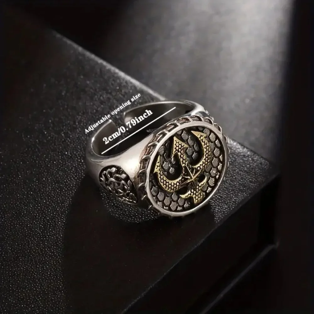 Retro Trident Open Ring Men's Biker Punk Jewelry Fashion Ring